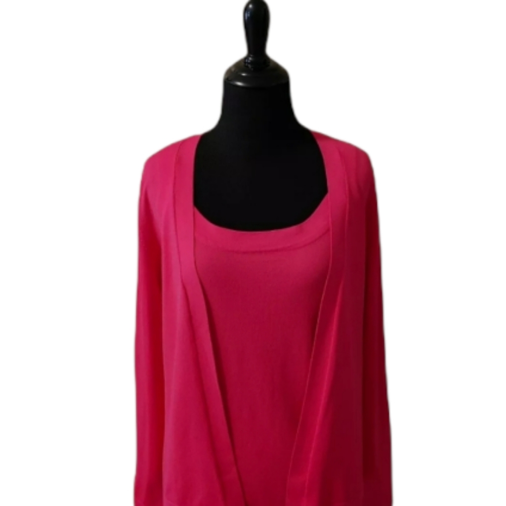 Talbots Womens Size S M Rosebud Fuchsia Pink 2 Piece Sweater Set Shell Cardigan